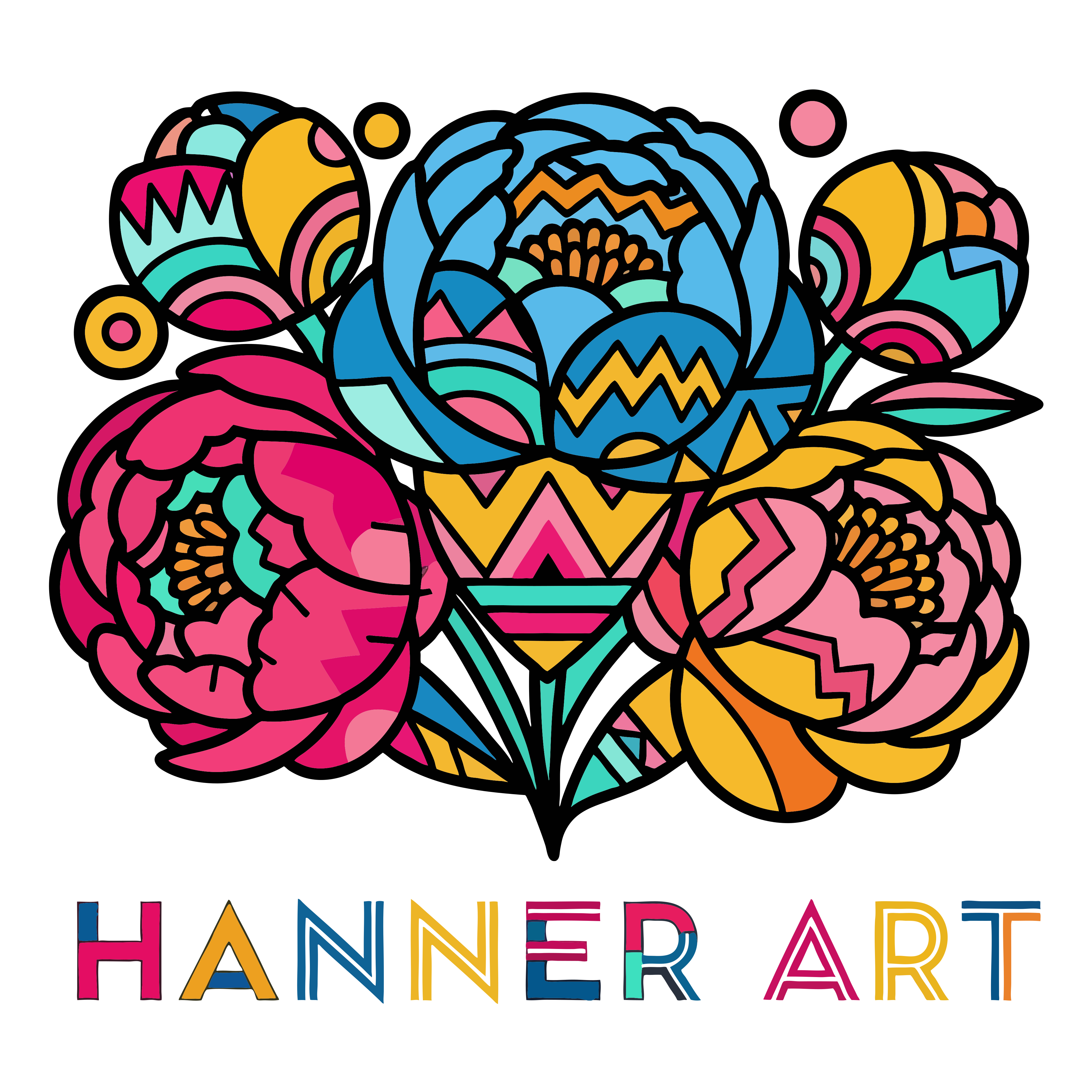 Colorful Hanner Art logo featuring floral geometric artwork